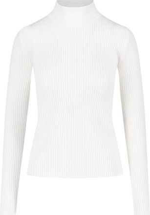 Courr&egrave;ges White Ribbed Viscose Blend Turtleneck