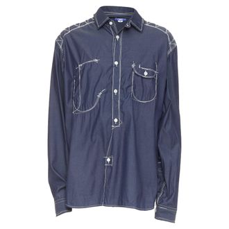 Junya Watanabe MEN 2024 navy white cotton twill contrast stitch work shirt XL