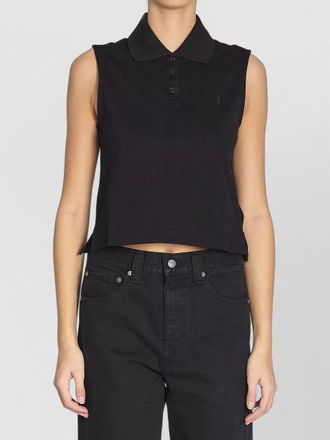 Saint Laurent cassandre cotton piqu&eacute; cropped polo top