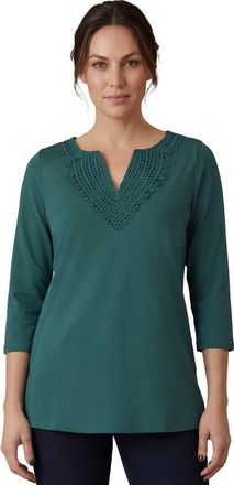 Jessica London Stretch Cotton Crochet Notch Neck Tunic in Mystic Pine at Nordstrom, Size Small