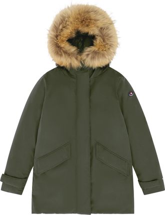 Canadian Mid-Length Parka with Plush Fur Hood and Concealed Closures