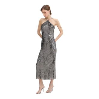 Patrizia Pepe Kleedjes, Dames, Grijs, M, Polyester, Maxi Avondjurk