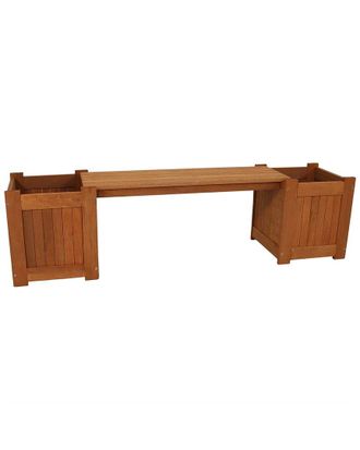 Sunnydaze Meranti Wood Outdoor Planter Box Bench With Teak Oil Finish