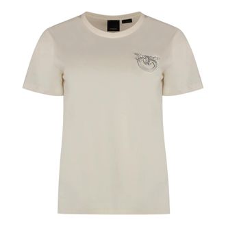 Pinko T-Shirts, female, Beige, Size: XS Nambrone Cotton crew-neck T-shirt