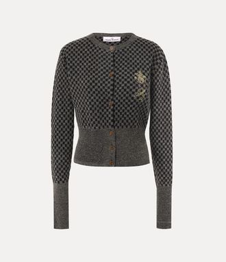Vivienne Westwood Checkmate Cardigan Alpaca Cotton Blend Grey-melange-navy XS Women