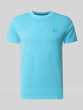 Superdry T-Shirt mit Rundhalsausschnitt und Label-Stitching in Neon Blau, Gr&ouml;&szlig;e XXXL