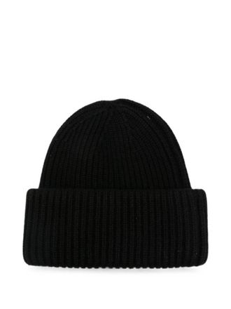 Soft Goat Ribbed Cashmere Beanie - Black