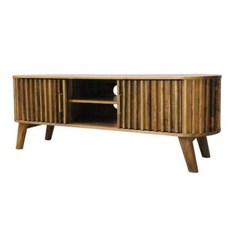 Jaipur Furniture Slated TV Unit - Mango Wood - L40 x W135 x H50 cm - Light Finish - Assembly Required in Brown