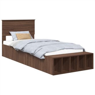 vidaXL Estructura De Cama Con Estante Manual Roble Marr&oacute;n 75 X 190 Cm Vidaxl