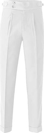 Generic 2025 Trousers Mens Slim Fit Small Foot High Waist Business Solid Color Straight Leg Suit Pants (White, 34)