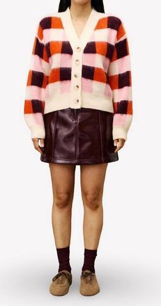 FRNCH Viola Button Down Cardigan In Pink/red