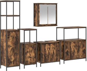 vidaXL Juego De Muebles De Ba&ntilde;o Con Puerta 5 Pcs Roble Ahumado Y Negro Vidaxl