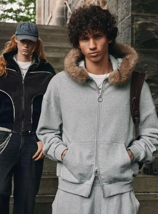 Djab Mens Faux-fur hood zip-up hoodie Oversized fit
