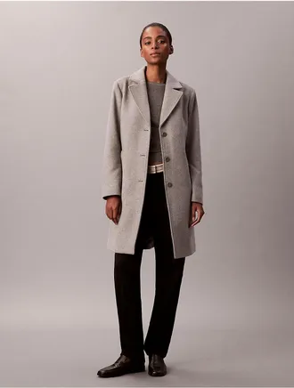 Calvin Klein Womens Wool Blend Tailored Coat - Grey - XS