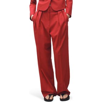 Mango Margot Pleat Front Straight Leg Pants in Bright Red at Nordstrom Rack, Size 12