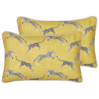 Beliani Beliani - Conjunto De 2 Cojines De Algod&oacute;n Con Motivo De Guepardo 30 X 50 Cm Amarillo Arales