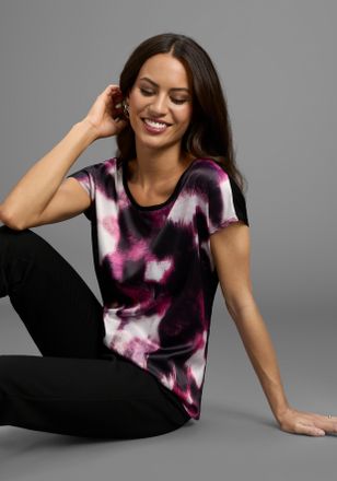 Laura Scott Blusentop LAURA SCOTT, Damen, Gr. 34, pink, abstract, Satin, Obermaterial: 100% Polyester. R&uuml;ckenteil: 95% Viskose, 5% Elasthan, bedruckt, gemustert, 