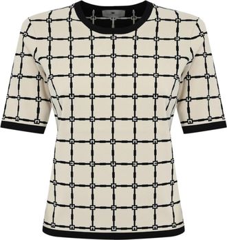 Elisabetta Franchi Geometric Logo Sweater met Korte Mouwen - Dames - T-shirts - Wit - S - Tops
