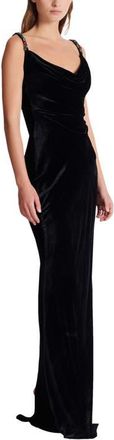 Balmain Long velvet dress with embellished straps in Black at Nordstrom, Size 36 Eu