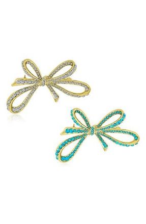 Bling Jewelry Set of 2 Winter Wedding Bow Pins in Metallic Blue at Nordstrom Rack