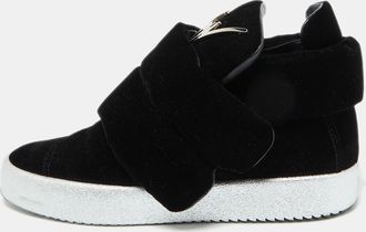 Giuseppe Zanotti Black Velvet Double Velcro Strap High Top Sneakers