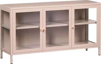 Beliani Aparador Moderno De Acero Vidrio Templado 3 Puertas Estantes Ajustables Beige Newport