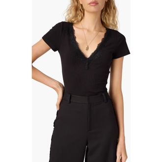 Cami NYC Sana Lace Trim Rib T-Shirt in Black at Nordstrom, Size Xx-Small