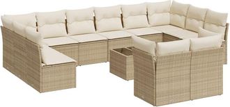 vidaXL Set Sof&aacute;s De Jard&iacute;n Con Cojines 13 Pzas Rat&aacute;n Sint&eacute;tico Beige Vidaxl