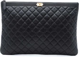 Chanel Clutch Boy O Case grande in pelle Caviar trapuntata 2018-2019 - Nero