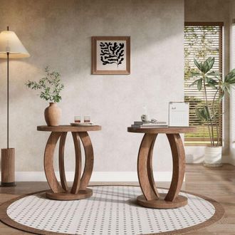 Tribesigns Tribesigns End Table, Round Side Table with Storage, Farmhouse Nightstand Bedside with Round Tabletop, Accent End Table for Living Room Bedroom Small