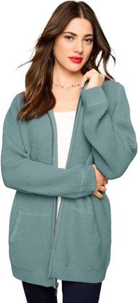 Roaman's Plus Size Waffle Knit Zip Front Relaxed Hoodie in Cool Sage at Nordstrom, Size Medium