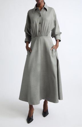Altuzarra Eleanor Wool Stretch Twill Midi Shirtdress in Grey Melange at Nordstrom, Size 36