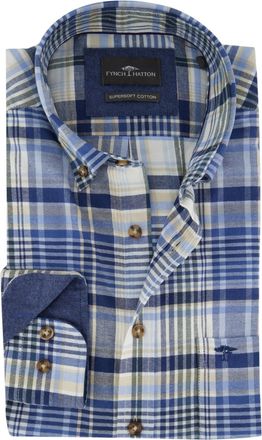 Fynch-Hatton Fynch-Hatton overhemd ml 5 blauw geruit flanel