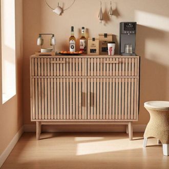 OEM Buffet Comedor De Madera Maciza, 2 Puertas 2 Cajones, Dise&ntilde;o Moderno Con Seguridad Infantil, Mueble De Almacenamiento 100x80x35, Natural