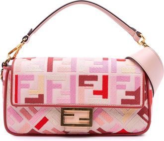 Fendi Pre-owned Womens Baguette Shoulder Bag Embroidered - Light Pink Textile - One Size