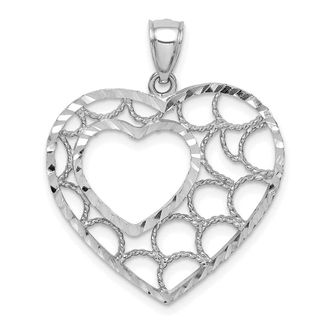 Diamond2Deal 14K White Gold Diamond-cut Heart Pendant