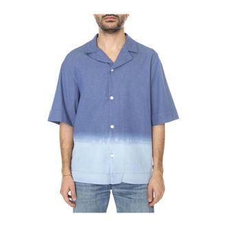 Edwin Overhemden, Heren, Blauw, S, Katoen, Camicia Maniche Corte