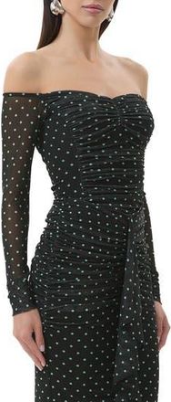 AFRM Odilla Printed Off the Shoulder Mesh Top in Aqua Dot at Nordstrom Rack, Size Medium