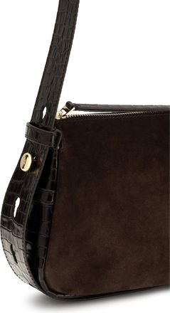 Tory Burch Womens Shoulder Bag Romy Suede Dark Cocoa