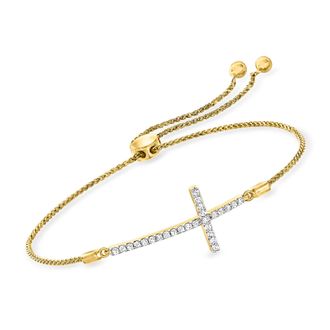 Ross-Simons Diamond Cross Bolo Bracelet in 18kt Gold Over Sterling