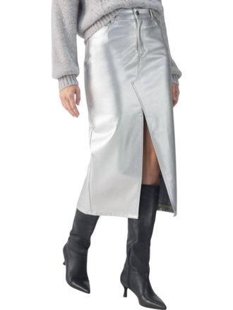 Sanctuary Leather Like Midi Skirt In Silver