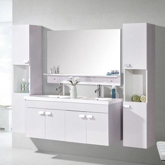 Simba Mueble de baño blanco 120 cm con Columnas y Lavabos incluidos - White Elegance