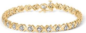 House of Brilliance 10K Yellow Gold 1/2 Cttw Diamond Alternating X-Link Bracelet at Nordstrom