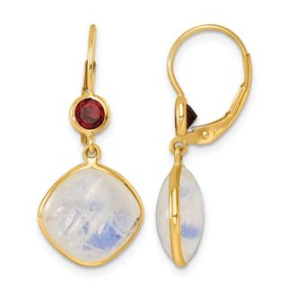 Diamond2Deal 14K Yellow Gold Moonstone and Garnet Topaz Drop Dangle Earrings