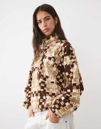 Columbia Timber Meadow pile con stampa e mezza zip marrone