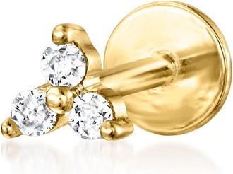 RS Pure by Ross-Simons Diamond-Accented 3-Stone Single Flat-Back Stud Earring in 14kt Yellow Gold