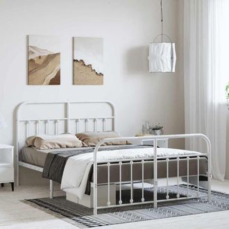 vidaXL Estructura Cama Sin Colch&oacute;n Con Estribo Metal Blanco 135x190 Cm Vidaxl