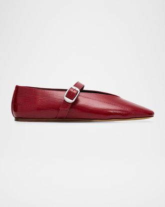 Le Monde Beryl Stella Eel-Embossed Leather Mary Jane Ballerina Flats