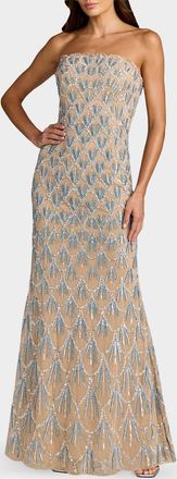 Mac Duggal Strapless Hand-Beaded Mesh Trumpet Gown