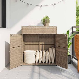 Berkfield Home Garden Storage Cabinet Beige 105x55x113 cm Poly Rattan | Size: 105 x 55 x 113 cm